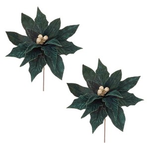 Forest Green Poinsettia Stem (Set of 2) - 1 of 4