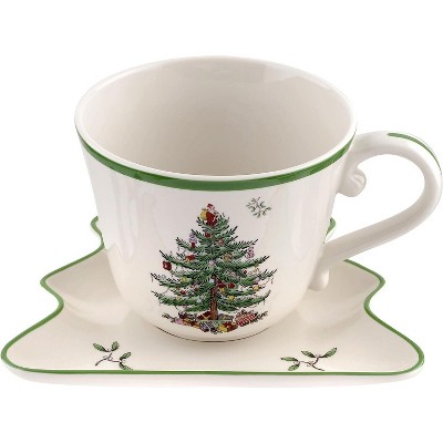Spode Christmas Tree Jumbo Cup with Tree-Shaped Saucer