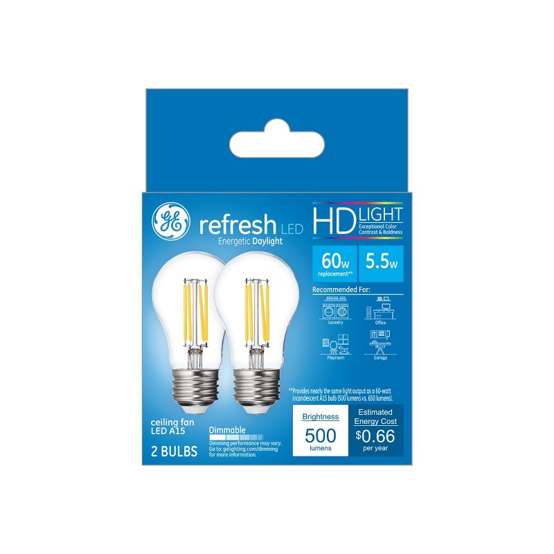 GE 60W 2pk Equivalent Refresh LED HD Ceiling Fan Light Bulbs Daylight, 3 of 4