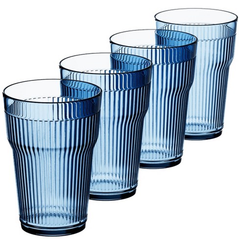 Elle Decor Acrylic Water Tumblers, Set of 4, Unbreakable Drinking Cups,  Stackable and Reusable Plastic Drinkware, 14-Ounce - Indigo Blue