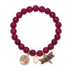 Chisel Stainless Steel Antiqued and Polished Rose IP-plated Dragonfly and Tree of Life 8mm Pink Dyed Jade Beaded Stretch Bracelet - 3 of 4