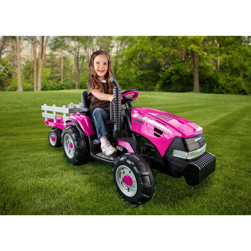 Peg Perego 12V Case IH Magnum Tractor with Trailer Powered Ride-On - Pink, 2 of 7