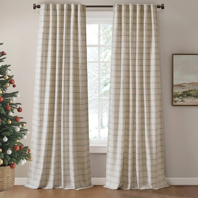 Fleece Lining Plaid Weave Window Curtain Panel, Faux Leather Textured Light Filtering Curtain for All Seasons