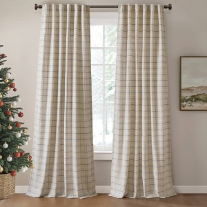 Fleece Lining Plaid Weave Window Curtain Panel, Faux Leather Textured Light Filtering Curtain for All Seasons - 1 of 4
