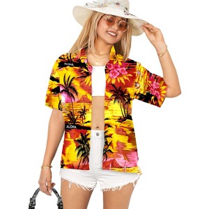 LA LEELA Button Down Shirt for Women Summer Beach Short Sleeve Tropical Vacation Hawaiian T-Shirt Coverup Dress Shirts Tops for Women - 1 of 4