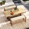 Tangkula 47" Long Teak Wood Patio Bench w/Weave Seat Solid Wood Legs Backless for Porch - 4 of 4