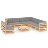 vidaXL Patio Furniture Set 10 Piece Outdoor Sectional Sofa Solid Wood Pine - Natural With Cushions - 2 of 4