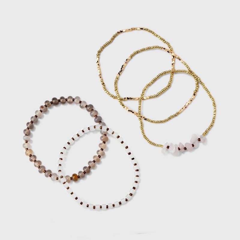 Mixed Rose Quartz Semi-Precious and Cylinder Beaded Bracelet Set 5pc - Universal Thread&#8482;, 4 of 8