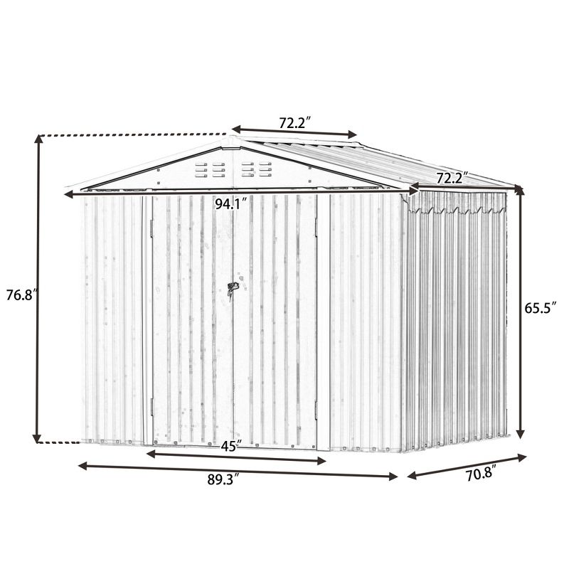 Patio 8ft x6ft Metal Storage Shed with Lockable Doors, Tool Cabinet with Vents and Foundation Frame-ModernLuxe, 3 of 14