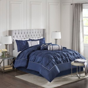 Sapphtopaz 7 Piece Comforter Set Elegant Bedding Comforter Sets Solid Color Reversible Tufted Bedding Set with Throw Pillows - 1 of 4