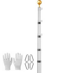 VEVOR 20FT Telescoping Flag pole Kit, Aluminum Alloy in Ground Flag Poles for Outside, 3 Display Modes Flagpole with 3x5 American Flag, Silver - 1 of 4