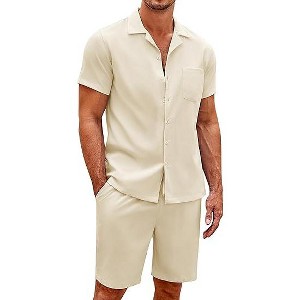 COOFANDY Men's 2 Pieces Casual Beach Outfits Short Sleeve Button Down Shirts Summer Short Set - 1 of 4