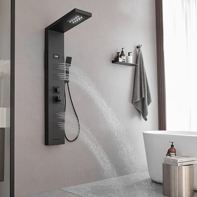 Matte Black 4-Jet Rainfall Shower Panel System with LED Light