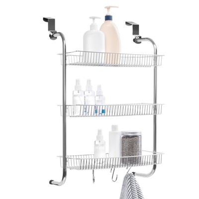 Juvale Wall Mounted 2 Tier Storage Organizer Shelf for Bathroom & Kitchen,  Chrome Metal Shower Caddy with 2 Swing Towel Rack