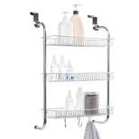 Juvale Metal Over The Door Hanging Organizer Rack for Pantry Bathroom Kitchen Cabinet with 3 Storage Baskets & Hooks, Up to 1.57" Thick