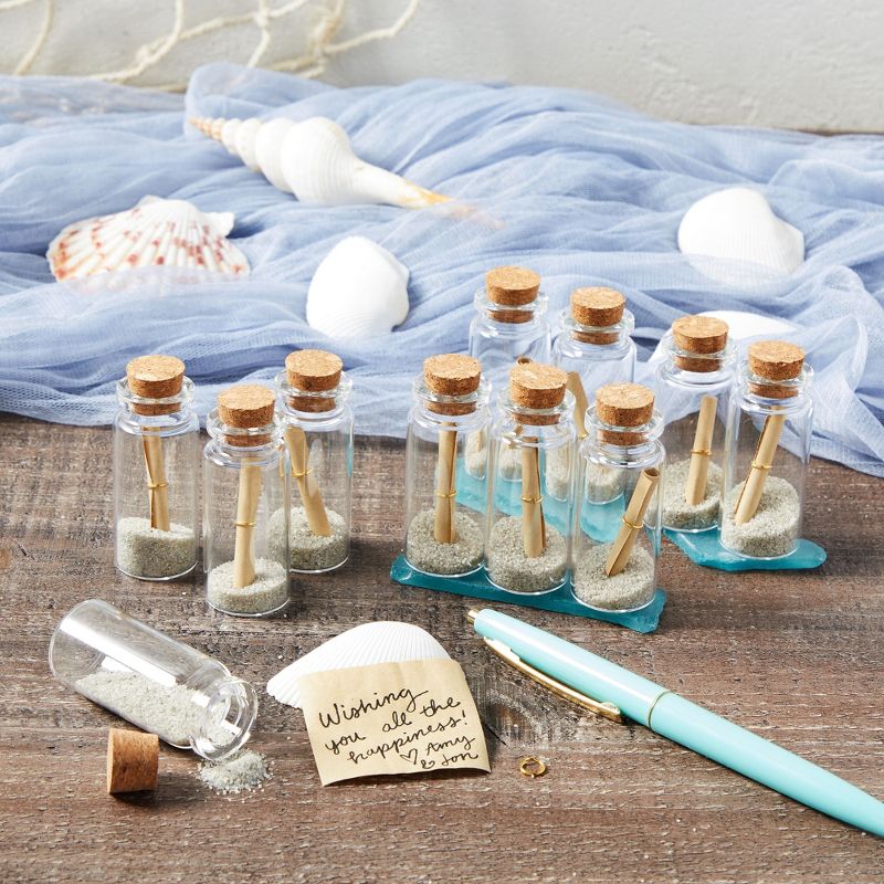 Bright Creations 48 Pack 10ml Create A Message In A Bottle Kit, Bulk Small Glass Cork Bottles with Scrolls for Wedding Favors, 2 of 10