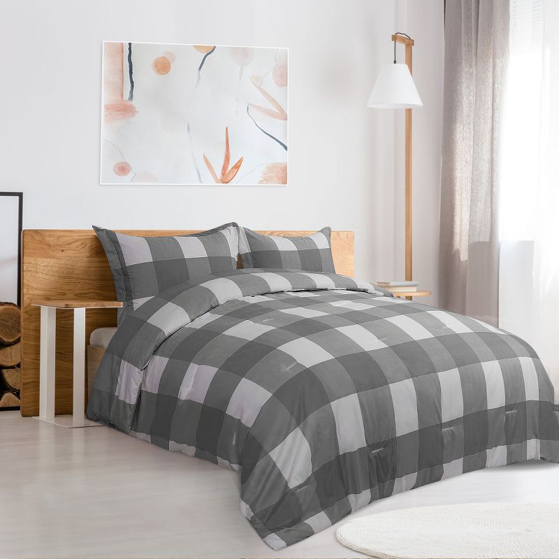 PiccoCasa 100% Quality Soft Plaid Pattern Comforter Sham Set 3 Pcs, 3 of 8