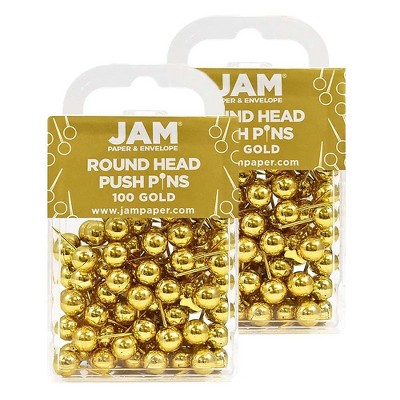 JAM Paper Colored Map Thumb Tacks Gold Round Head Push Pins 2 Packs of 100 22432213A