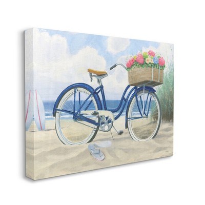 Stupell Industries Bike With Flower Basket Beach Blue Nautical Painting ...