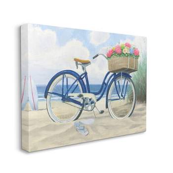 Stupell Industries Bike with Flower Basket Beach Blue Nautical Painting