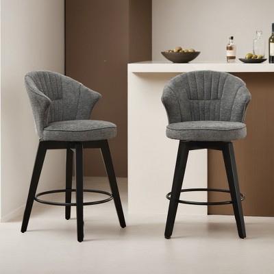 Set of 2 Counter Height Swivel Bar Stools Chenille Upholstered Chairs with Wide Backrest - Leovsnove