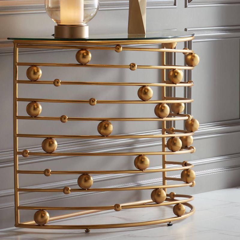 55 Downing Street Liam Modern Metal Console Table 36 3/4" x 15 5/8" Gold Mirrored Tabletop Rail Bead for Living Room Bedroom Bedside Entryway Office, 2 of 10