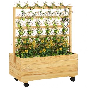 Aghana Digitals Fir Wood Raised Garden Bed with Trellis & Storage Shelf, Outdoor Planter Box with - 1 of 4