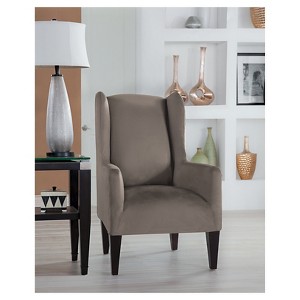 Gray Stretch Fit Microsuede Wingchair Slipcover - Serta