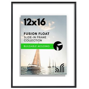Americanflat 12x16 Floating Picture Frame - Fits 9x12 Photos or Smaller- Slide-In Photo Frame - Fusion Float Collection - Black - 1 of 4