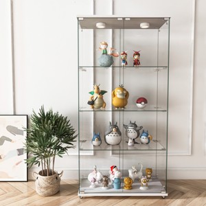 Modern Glass Display Cabinet with Glass Doors & LED Lights, 2-Door Showcase with Tempered Glass Shelves for Living Room-Cuddlewood - 1 of 4