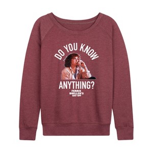 Women's - Ferris Bueller's Day Off - Do You Know Anything Lightweight French Terry Wide Neck Long Sleeve Shirt - 1 of 4