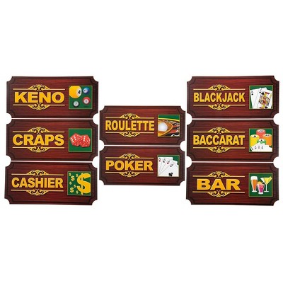 Blue Panda 8-Pack Casino Sign Cutouts Party Decorations Party Favors, 350 GSM Cardstock Paper 17.5"x8"