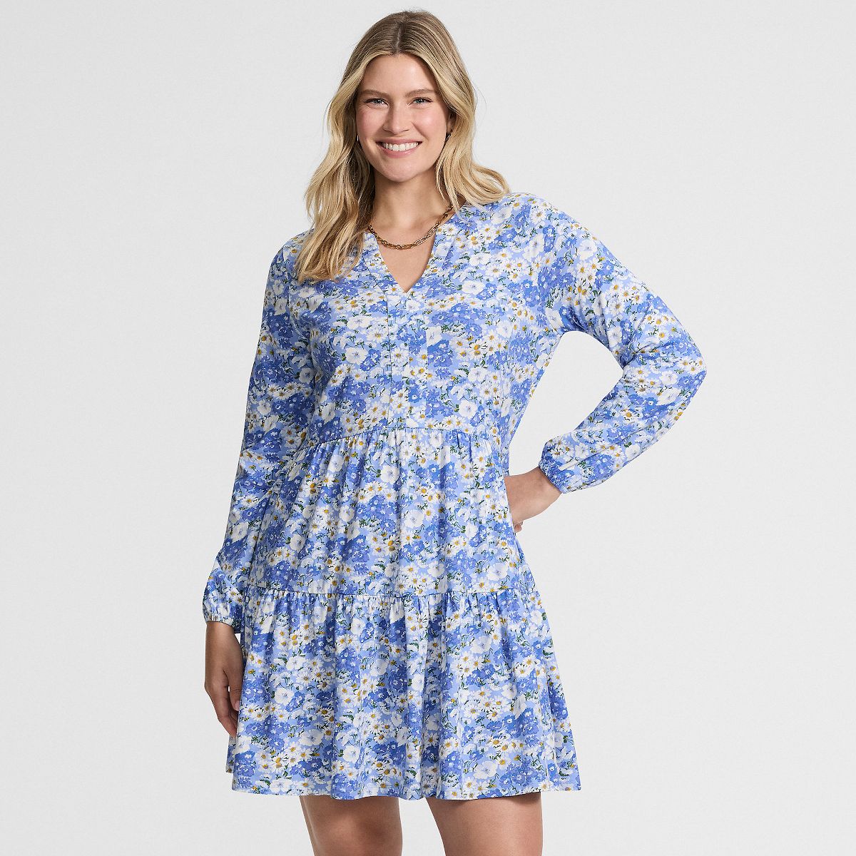 Lands' End Women's Cotton Jersey Tiered Mini Dress