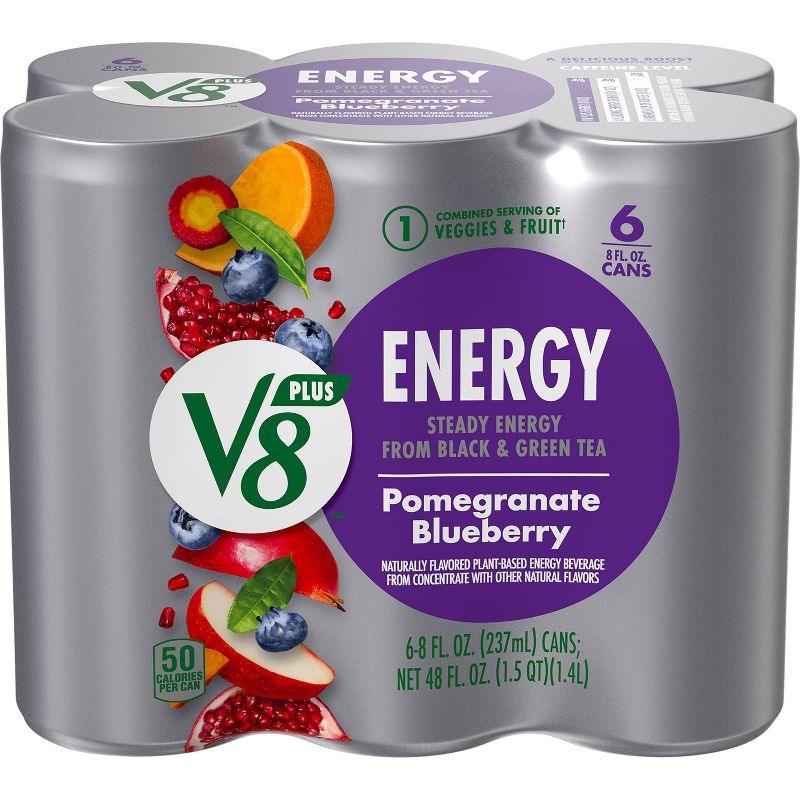 V8 +ENERGY Pomegranate Blueberry Energy Drink - 6pk/8 fl oz Cans, 1 of 13