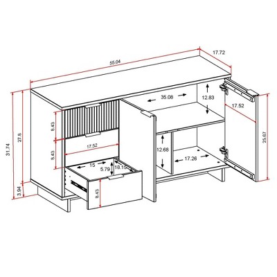 Granville Light Grey 55" Modern 3 Drawer Buffet Sideboard