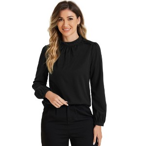Allegra K Women's Work Office Mock Neck Long Sleeve Chiffon Shirt - 1 of 4
