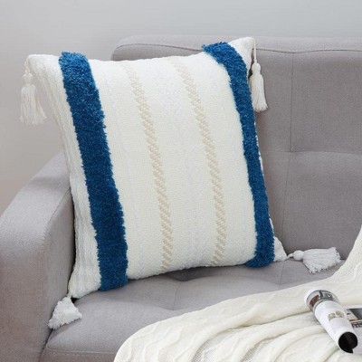 18*18in Tufted Pillow Cover Decorative Square Pillowcases with Tassels Soft Pillow Sham Cushion Case for Sofa Couch Bedroom Car Living Room