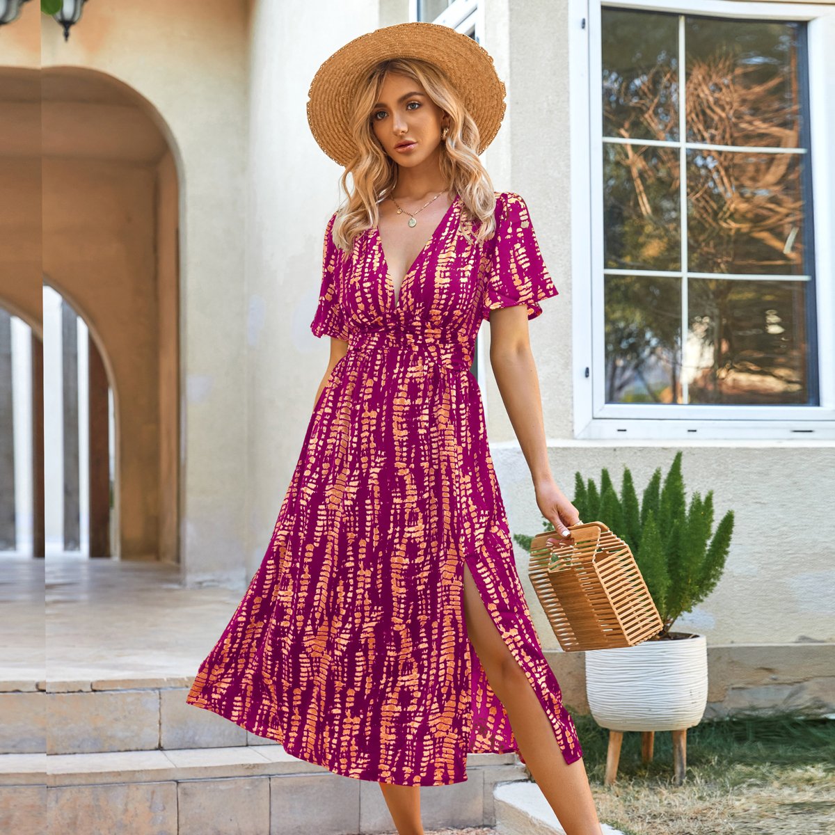 Женские платья Cupshe Women's Boho Chic Abstract Print Maxi Dress with Side Slit-L-Pink — фото 2