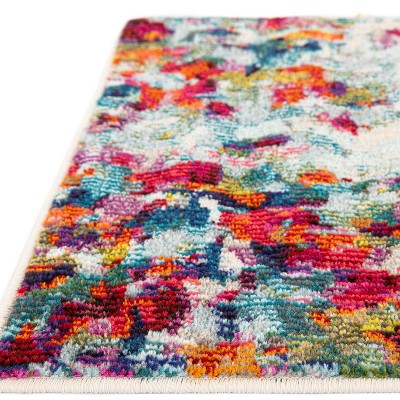 Colorful Abstract Blue Synthetic Rectangular Area Rug
