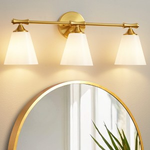 POWLIG 24.33-in 3-Light Gold Bathroom Vanity Light Fixture with Opal Frosted Glass Shade - 1 of 4
