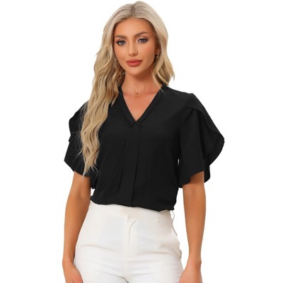 Allegra K Women's Dressy Petal Sleeve Blouse Casual Tops V Neck Business  Work Blouses Shirt Black X-small : Target