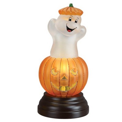 Old World Christmas 9.5 Inch Ghost Pumpkin Light Jack O Lantern Ghost Novelty Sculpture Lights