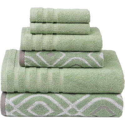 6-Piece 100% Cotton Towel Set – Yarn Dyed Jacquard & Solid – Includes 2 Bath Towels, 2 Hand Towels, 2 Washcloths – Absorbent, Quick Dry