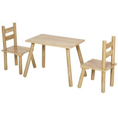 Qaba Kids Wooden Table and Chair Set, Play Activity Table for Arts, Crafts, Dinning, and Reading for Toddlers Age 2 to 5, Natural Wood