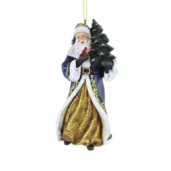 Holiday Ornament 4.0" Elegant Santa Christmas Blue Gold  -  Tree Ornaments