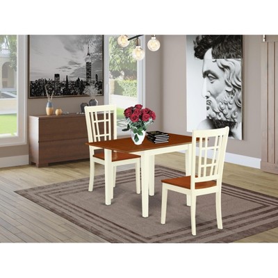 East West Furniture NDNI3-WHI-C 3Pc Kitchen Set Contains a Small Table and 2 Dinette Chairs with Wood Seat, Buttermilk and Cherry Finish