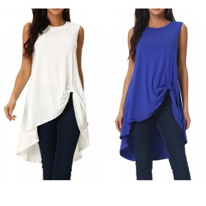 INSPIRE CHIC Women's High Low Hem Sleeveless Crew Neck Dressy Casual Shirts 2 Packs - 1 of 4