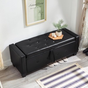 48" Modern Faux Leather Storage Ottoman Bench with Tufted Seat, Flip Top Entryway or Bedroom Seating -3irtyhousy - 1 of 4