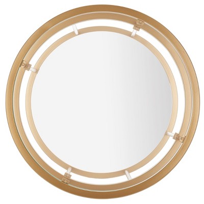 Gold and Clear Round Metal Glass Accent Table with Shelves