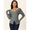 Seta T Women's V Neck Wrap Long Sleeve Criss Cross Casual Pullover Sweater - 2 of 4